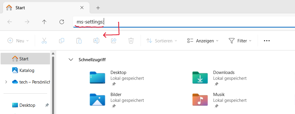 Die Einstellungen über den Datei-Explorer öffnen