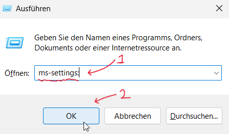 Die Einstellungen über die Eingabeaufforderung oder das Ausführen-Fenster öffnen