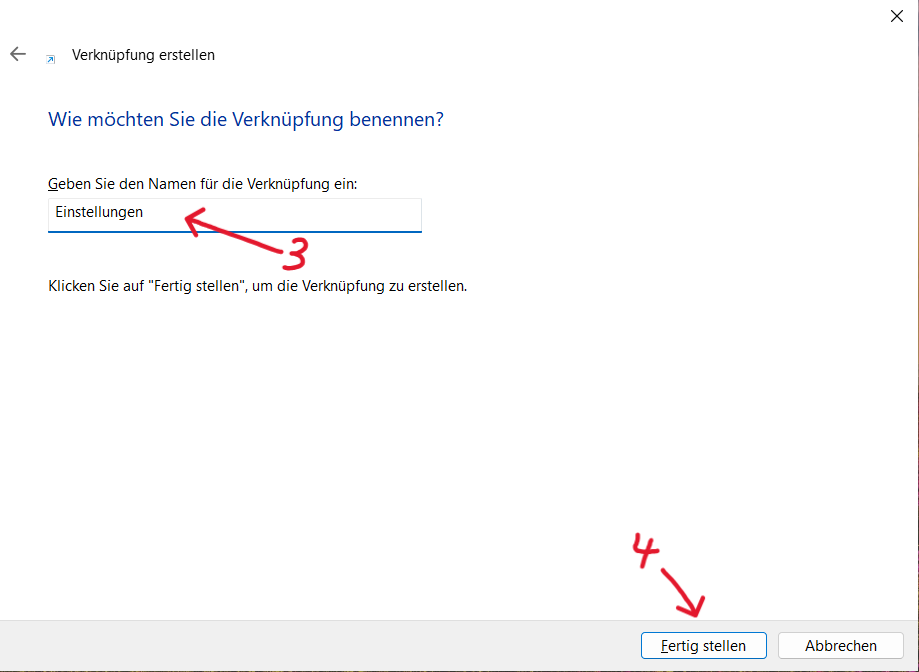 Eine Verknüpfung zum Öffnen der Einstellungen erstellen 2