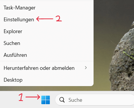 Rechtsklick auf die Start-Schaltfläche