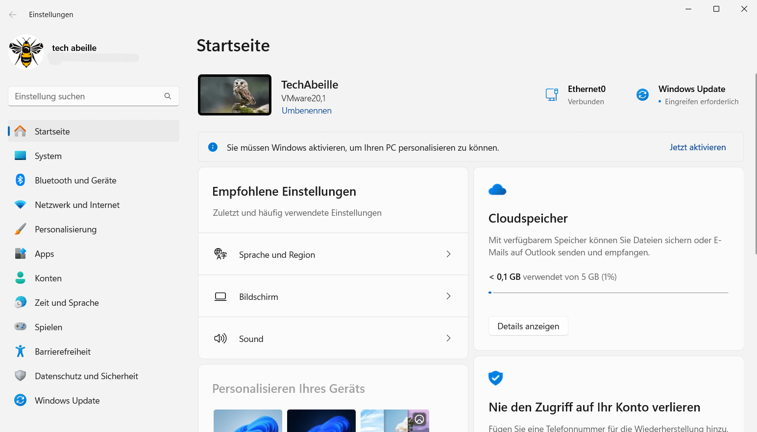 Windows 11 Einstellungen Startseite