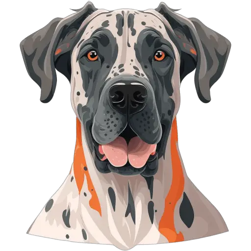 Le Danois est une race géante originaire d'Allemagne. Malgré sa taille, il est doux et convivial, souvent appelé le 'gentil géant'. Danois icone