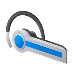 Icône d'oreillette Bluetooth avec une bande bleue, utilisée pour la communication sans fil.