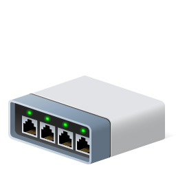 Icône d'un routeur avec plusieurs lumières d'interface réseau.