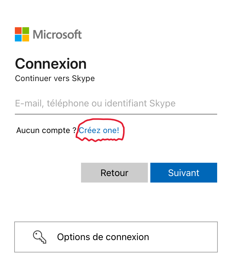 Créer un compte Skype -  Choisir de créer un nouveau compte