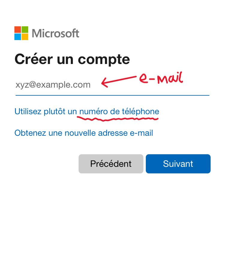 Créer un compte Skype - Choisir la méthode de création Email