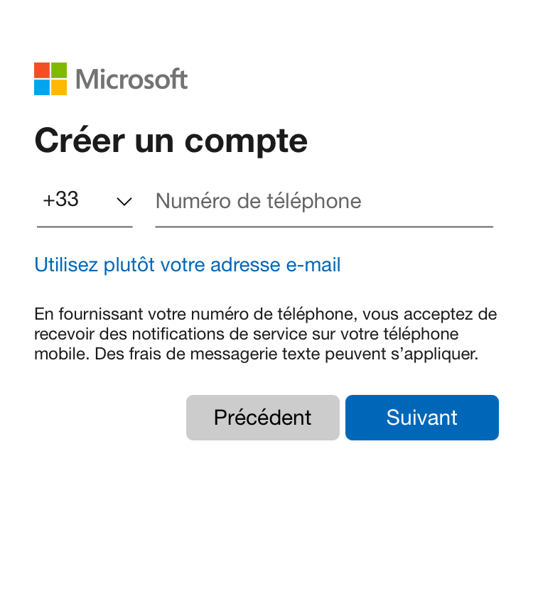 Créer un compte Skype - Choisir la méthode de création telephone