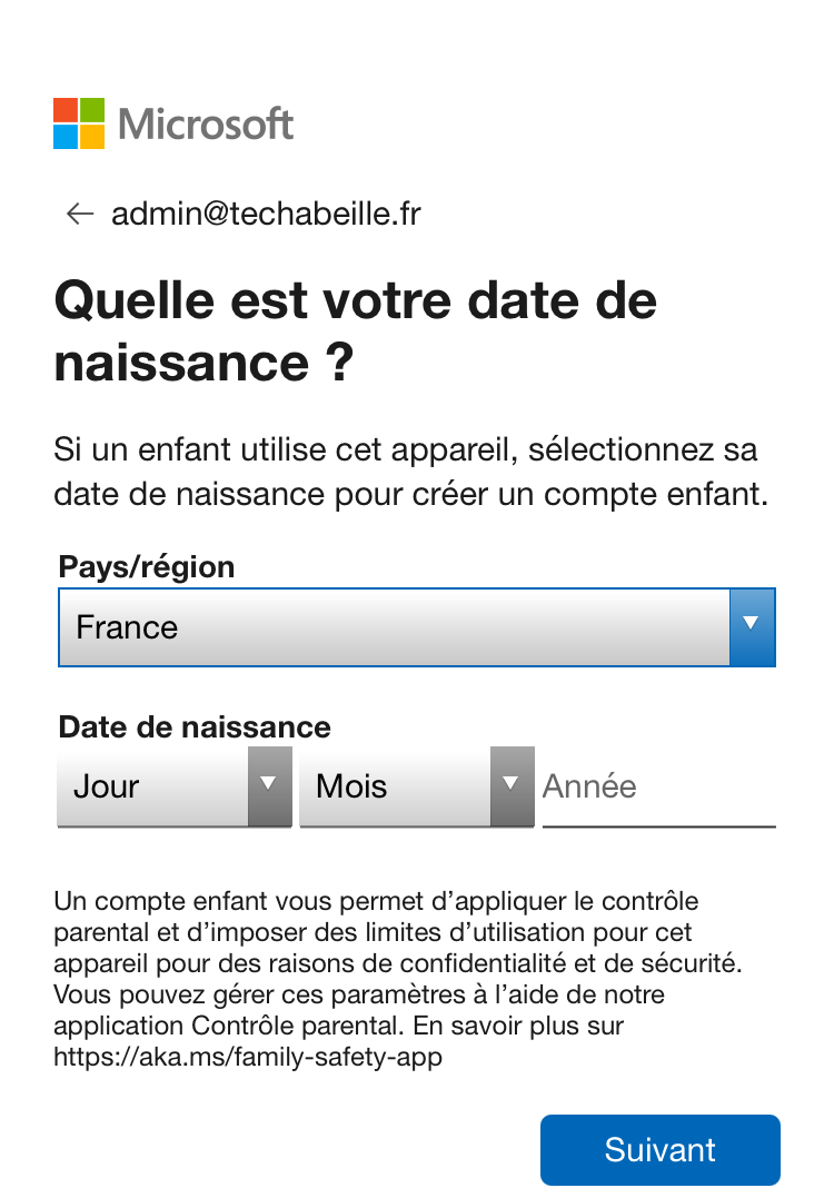 Créer un compte Skype - Renseigner votre date de naissance