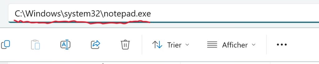 Accéder directement au chemin de notepad.exe