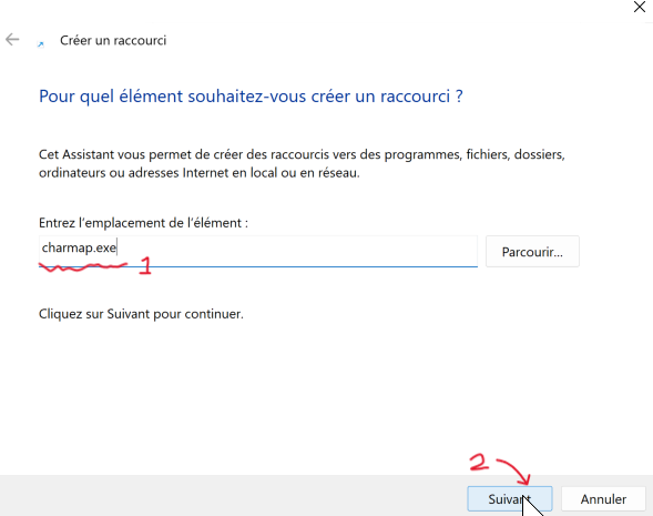 Dans la fenêtre qui s'affiche, tapez charmap.exe