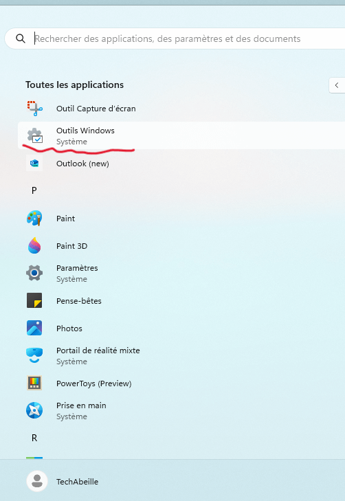 Tapez Outils système et trouvez-le dans les résultats de recherche