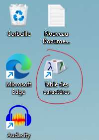 Une raccourci vers la table des caractères