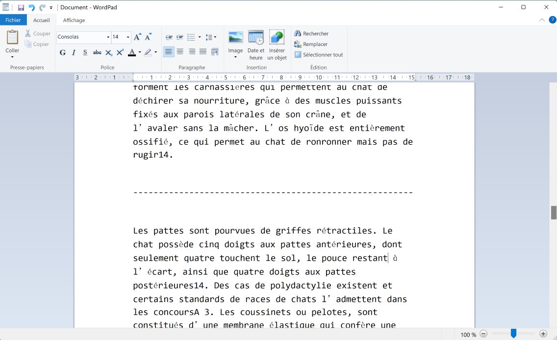 WordPad Ajouter manuellement des espaces 2