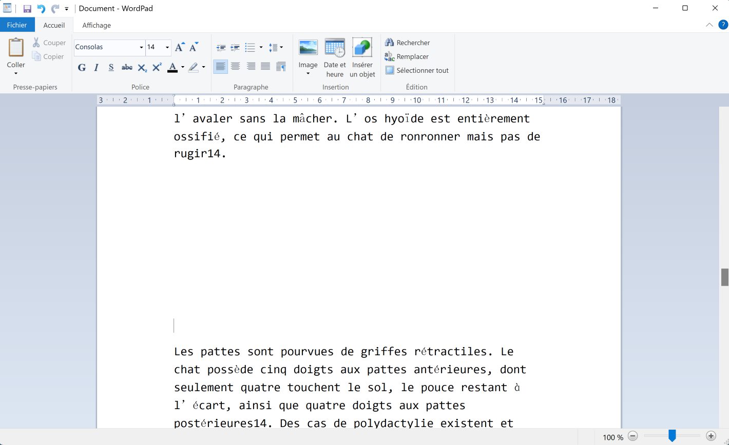 WordPad Ajouter manuellement des espaces
