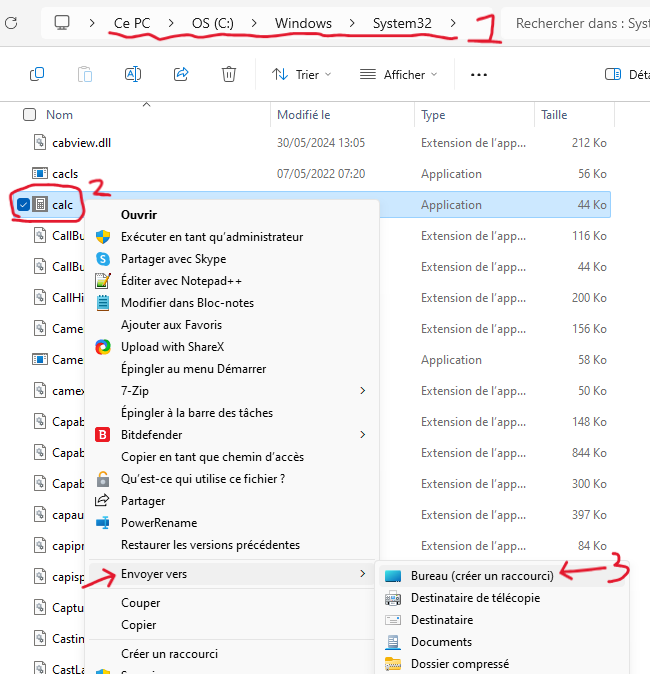 Ajouter un raccourci pour la calculatrice sur le bureau en utilisant l'explorateur de fichiers