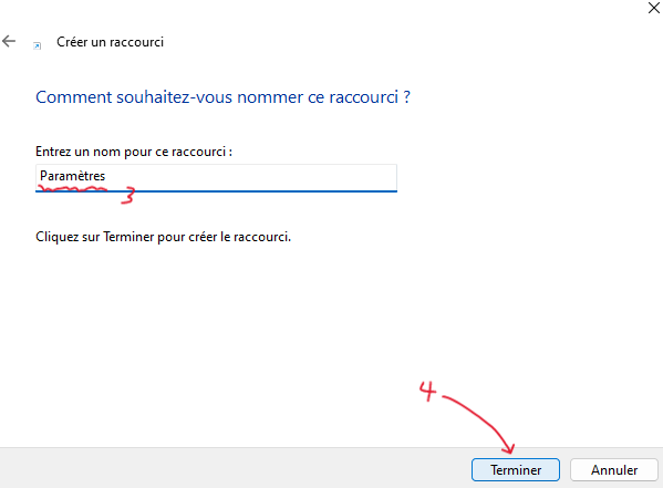 Créer un raccourci pour ouvrir les Paramètres 2