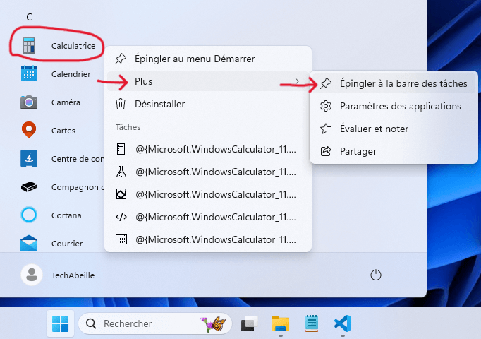 Épingler la calculatrice à la barre des tâches