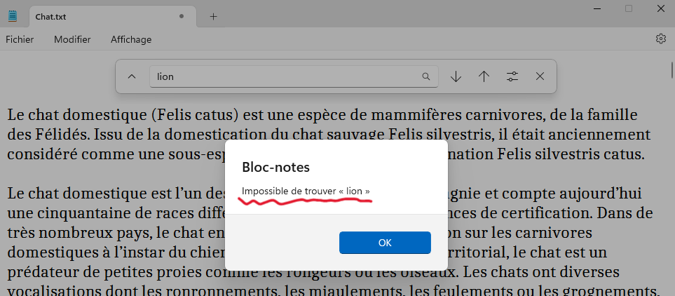 le Bloc-notes en Windows 11 Lancer la recherche Impossible de trouver