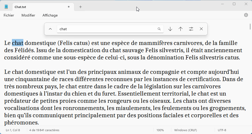 le Bloc-notes en Windows 11 Poursuivre la recherche