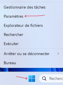 un clic droit sur le bouton Démarrer