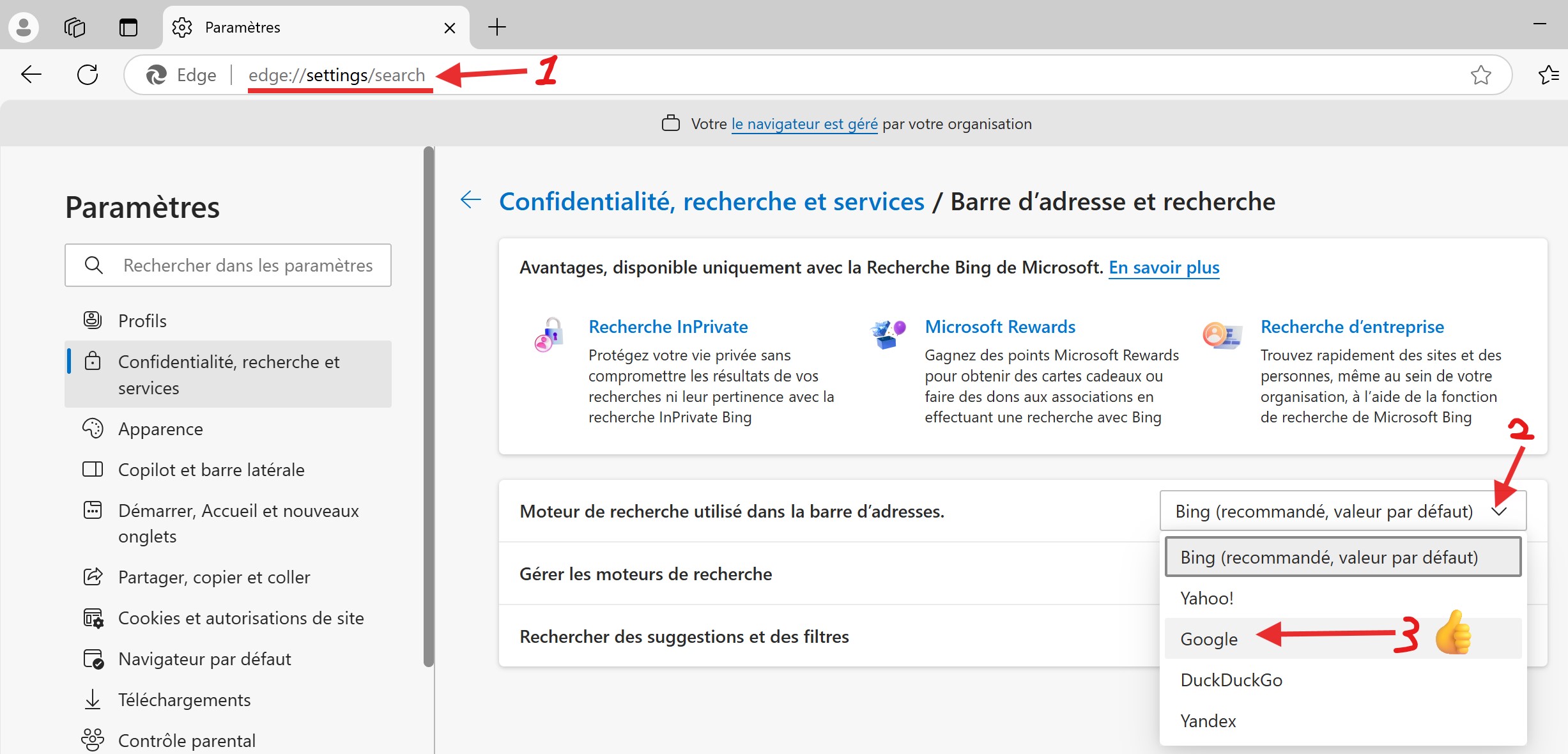 Configurez le moteur de recherche Edge en seulement deux étapes