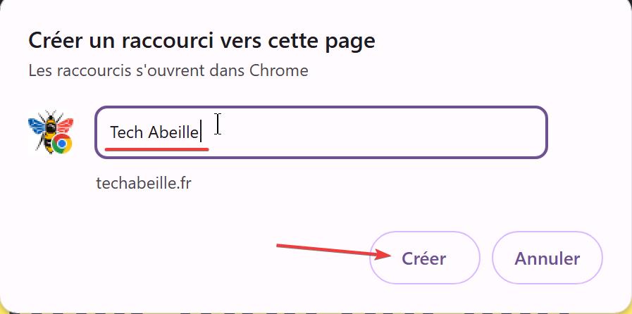 Chrome web page Créer un raccourci