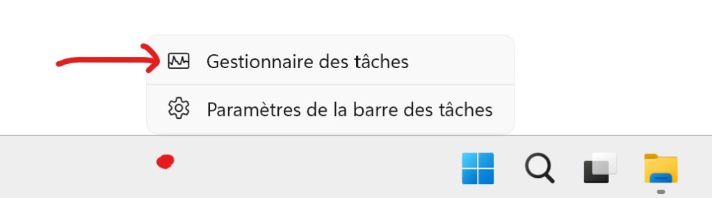 Affichage du menu contextuel de la barre des tâches