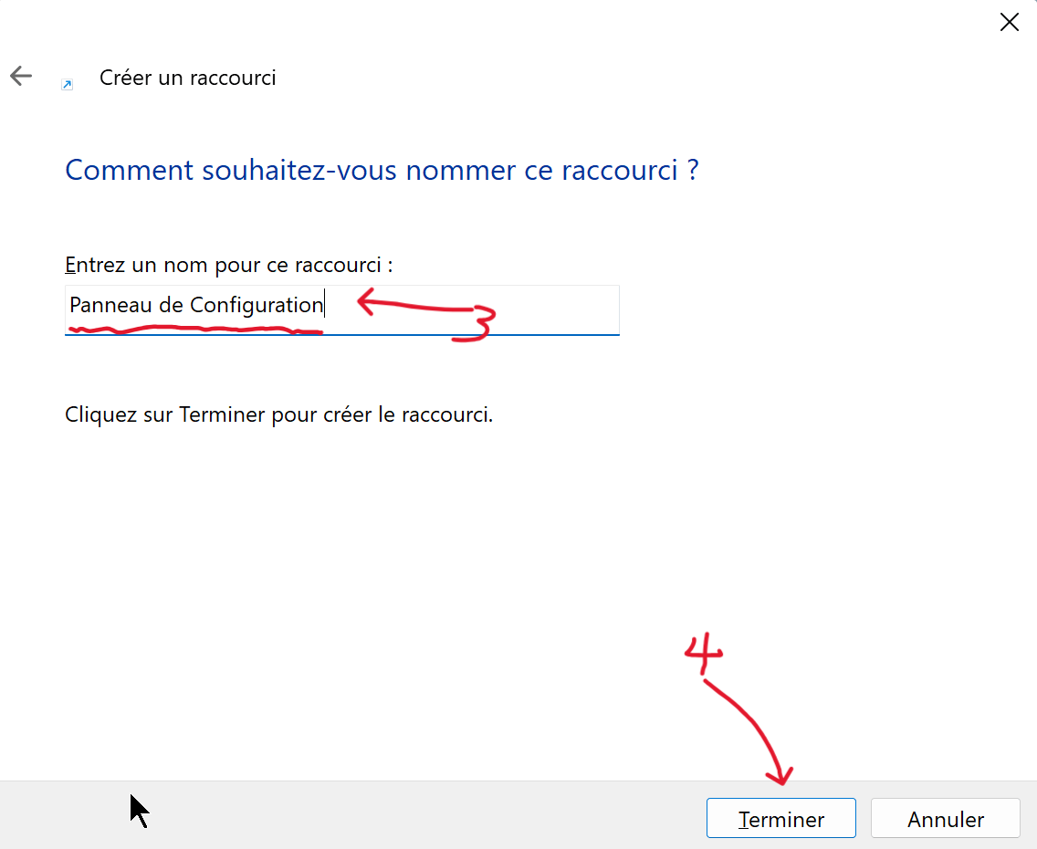 Créer un Raccourci vers le Panneau de Configuration 2