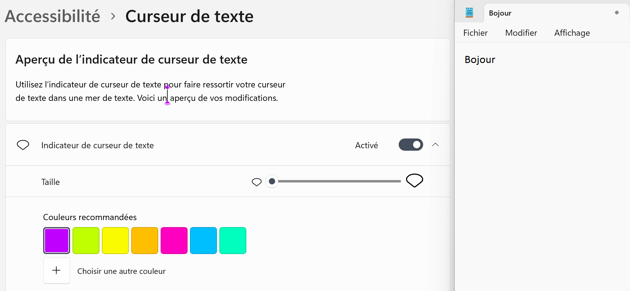 ajouter une couleur et un indicateur au curseur texte
