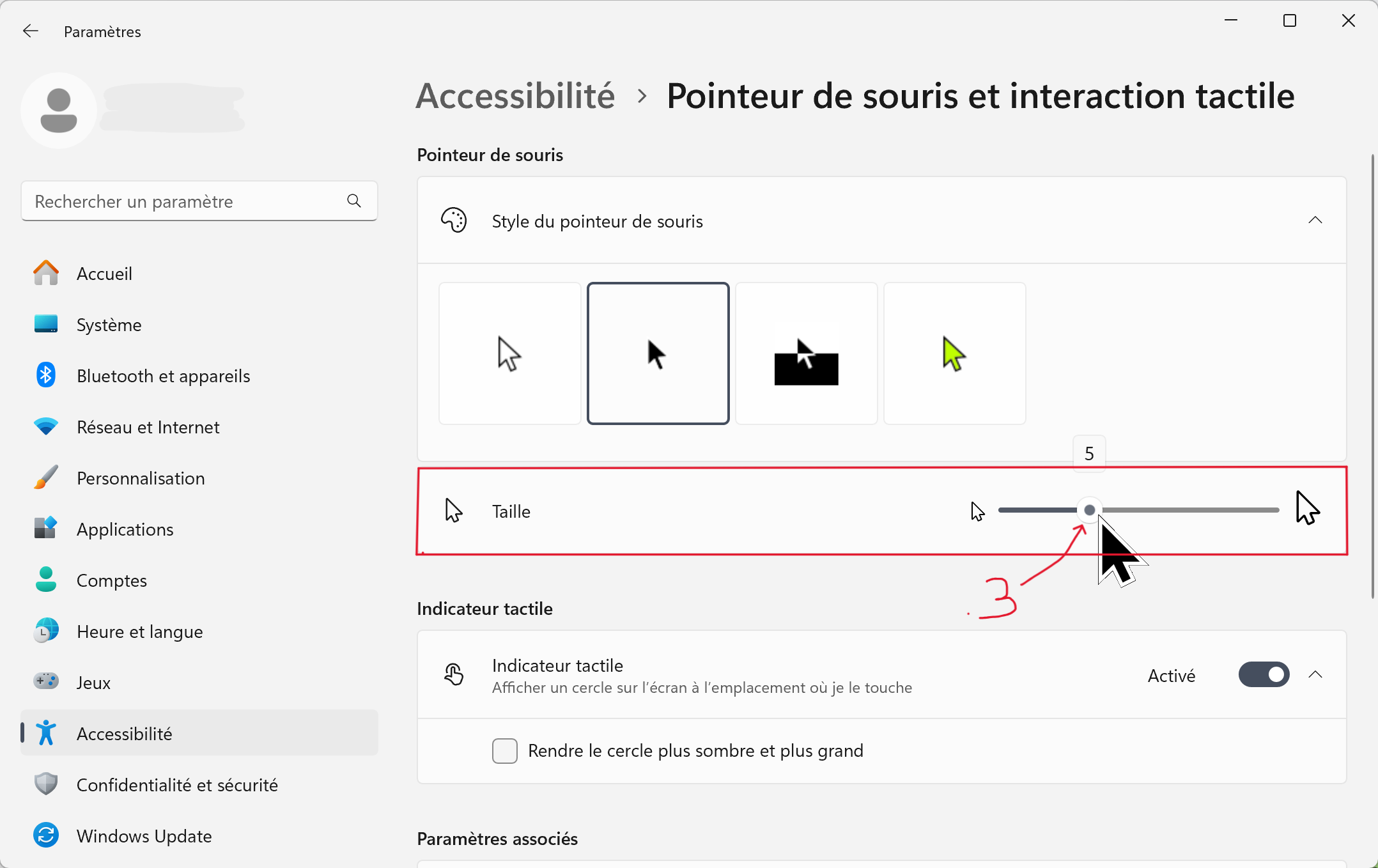 ajuster la taille du pointeur de souris
