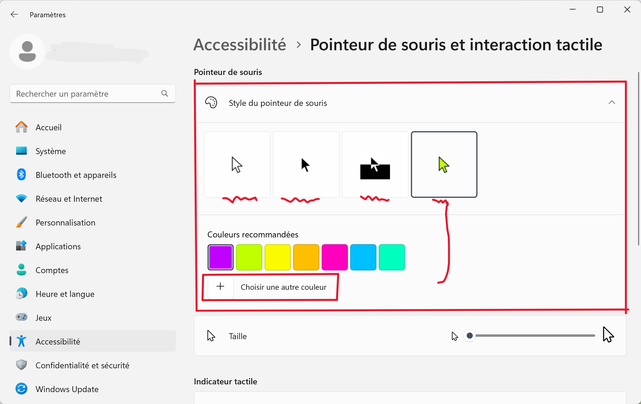 changer la couleur du pointeur de souris