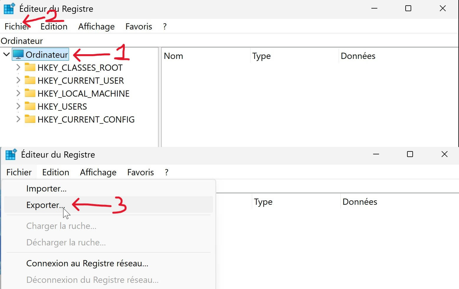 sauvegarder le registre Windows