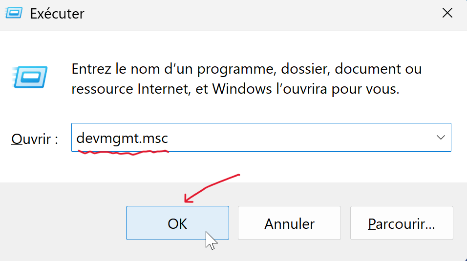 Accéder au Gestionnaire de périphériques via la commande Exécuter