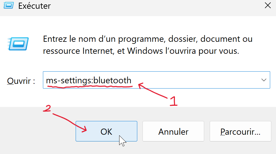 Activer le Bluetooth via ms-settings