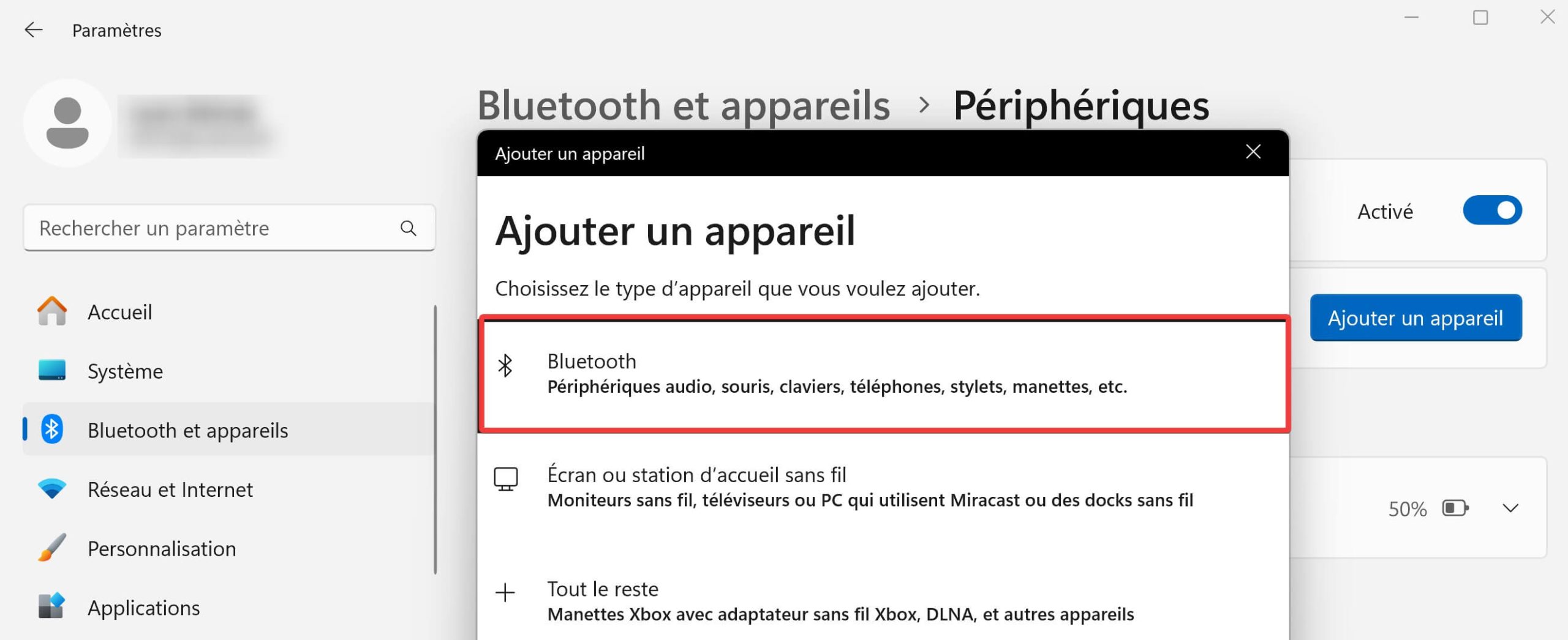 Ajouter un appareil Bluetooth dans Windows 11