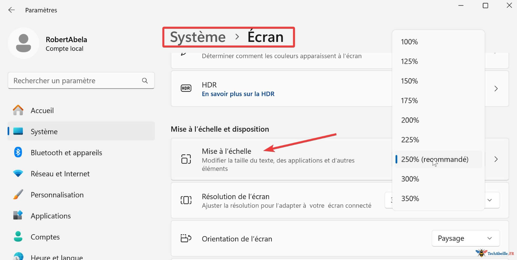 Ajuster l'échelle d'affichage sous Windows 11