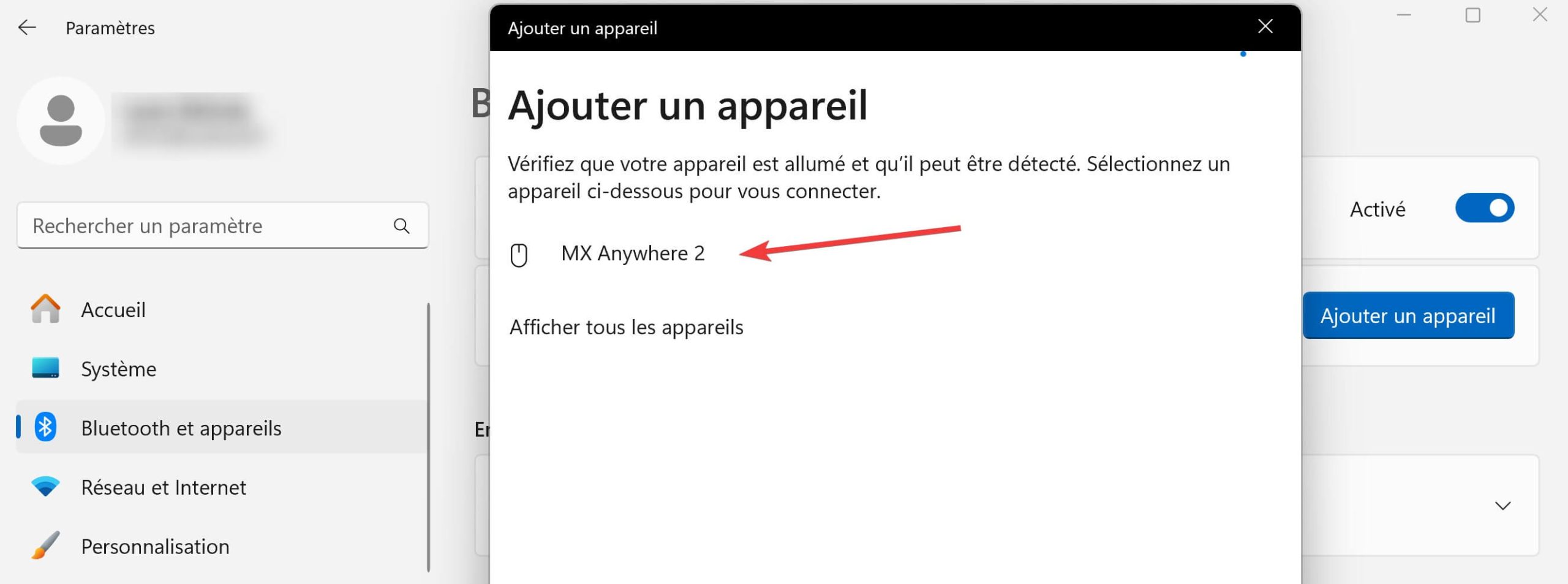 Appareil Bluetooth détecté, cliquez pour l'appairer