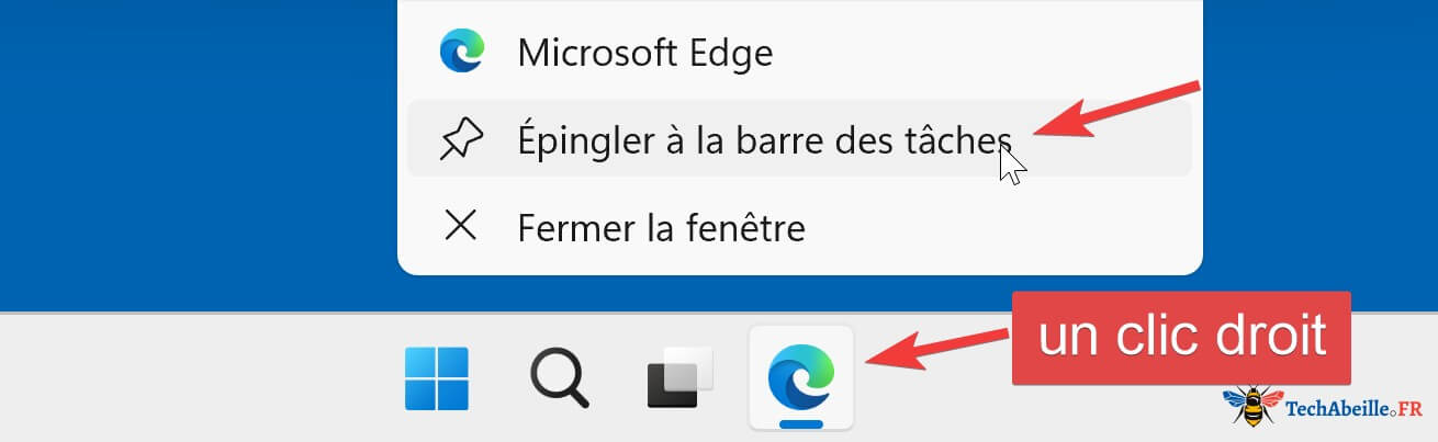 Clic droit pour épingler l'Edge à la barre des tâches