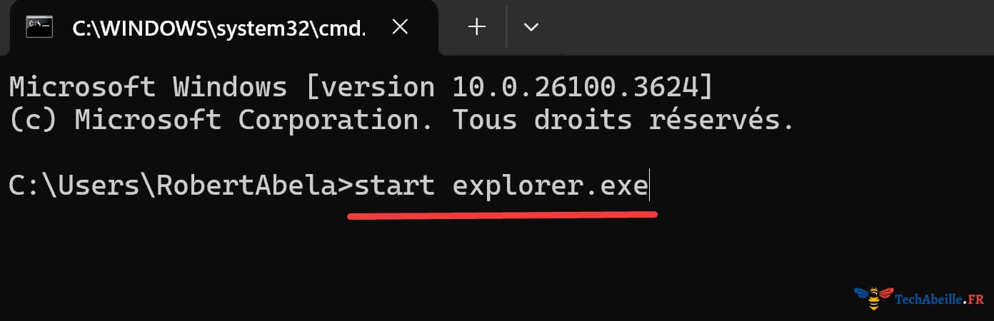 Démarrer le processus explorer dans CMD