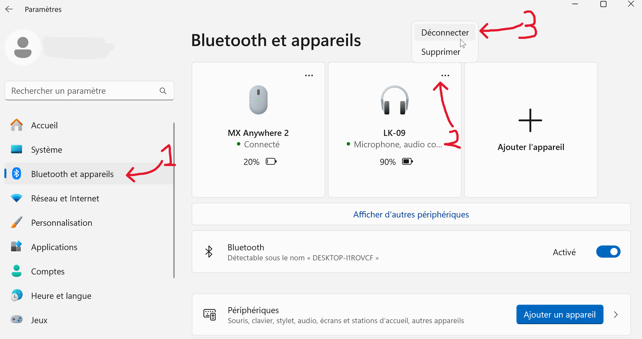 Désactiver un périphérique Bluetooth dans les Paramètres Windows 11