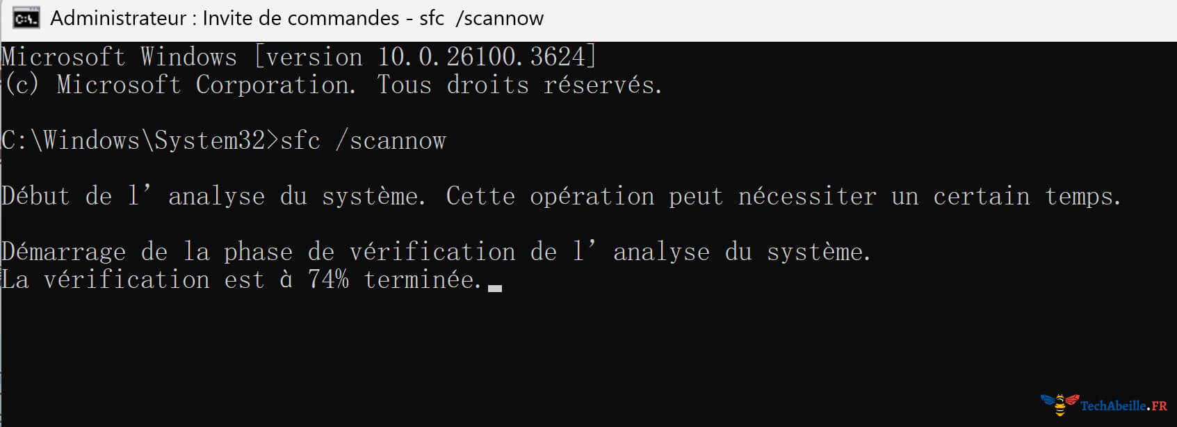 Exécution de sfc dans CMD en cours
