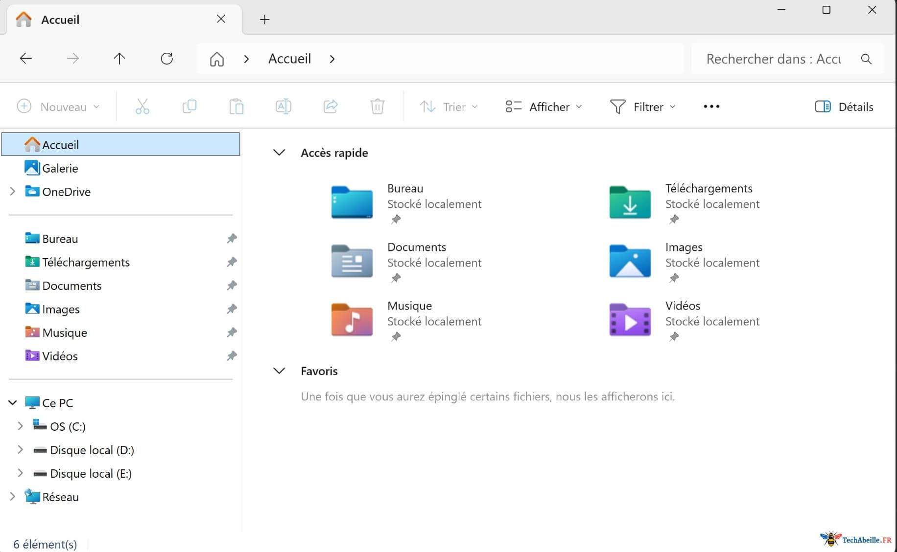 Explorateur de fichiers Windows 11 page d'accueil