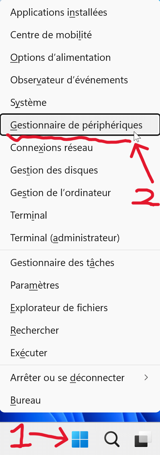 Ouvrez le Gestionnaire de périphériques en utilisant Windows + X