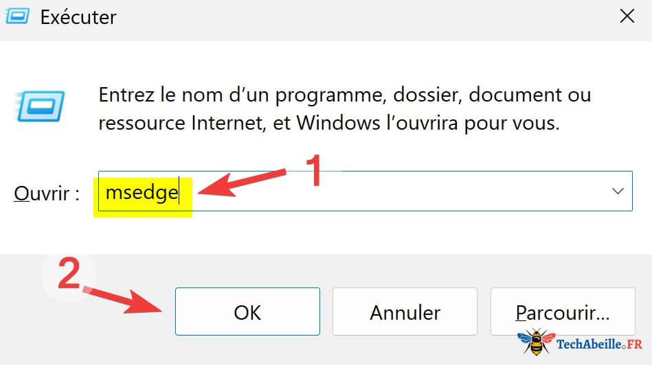 Ouvrir Edge avec la fenêtre Exécuter