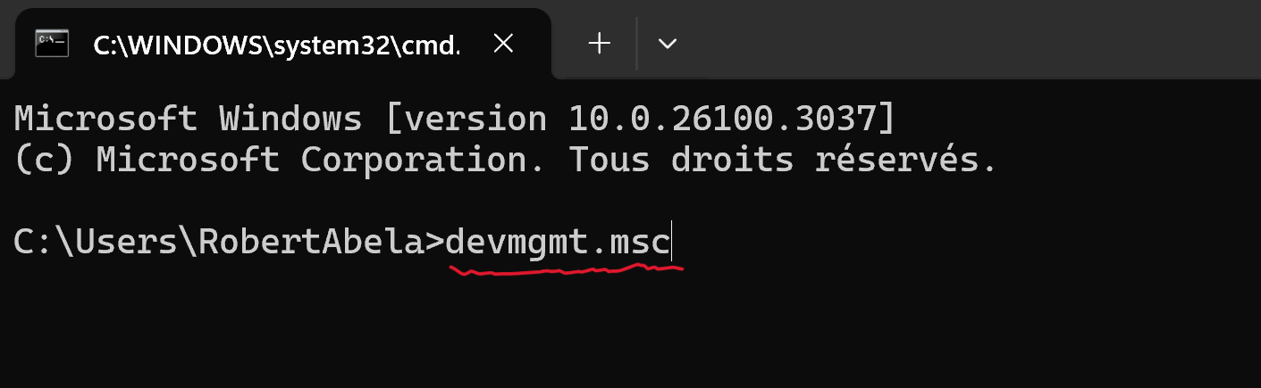 Ouvrir le Gestionnaire de périphériques via CMD