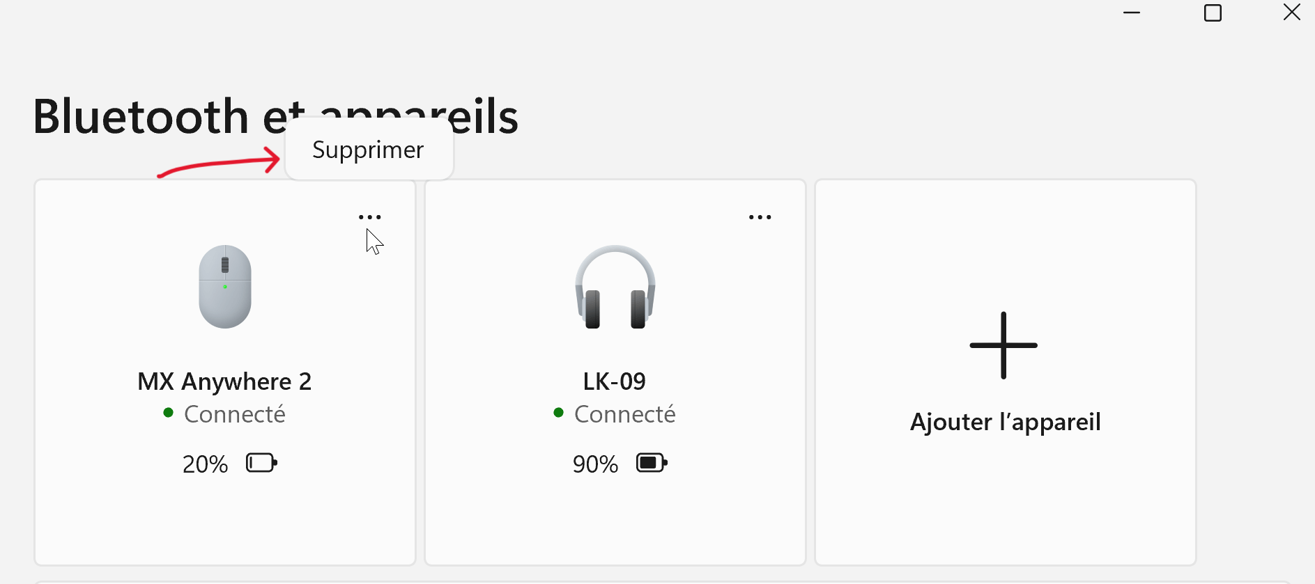 Pas d'option de déconnexion pour la souris Bluetooth dans les Paramètres Windows 11