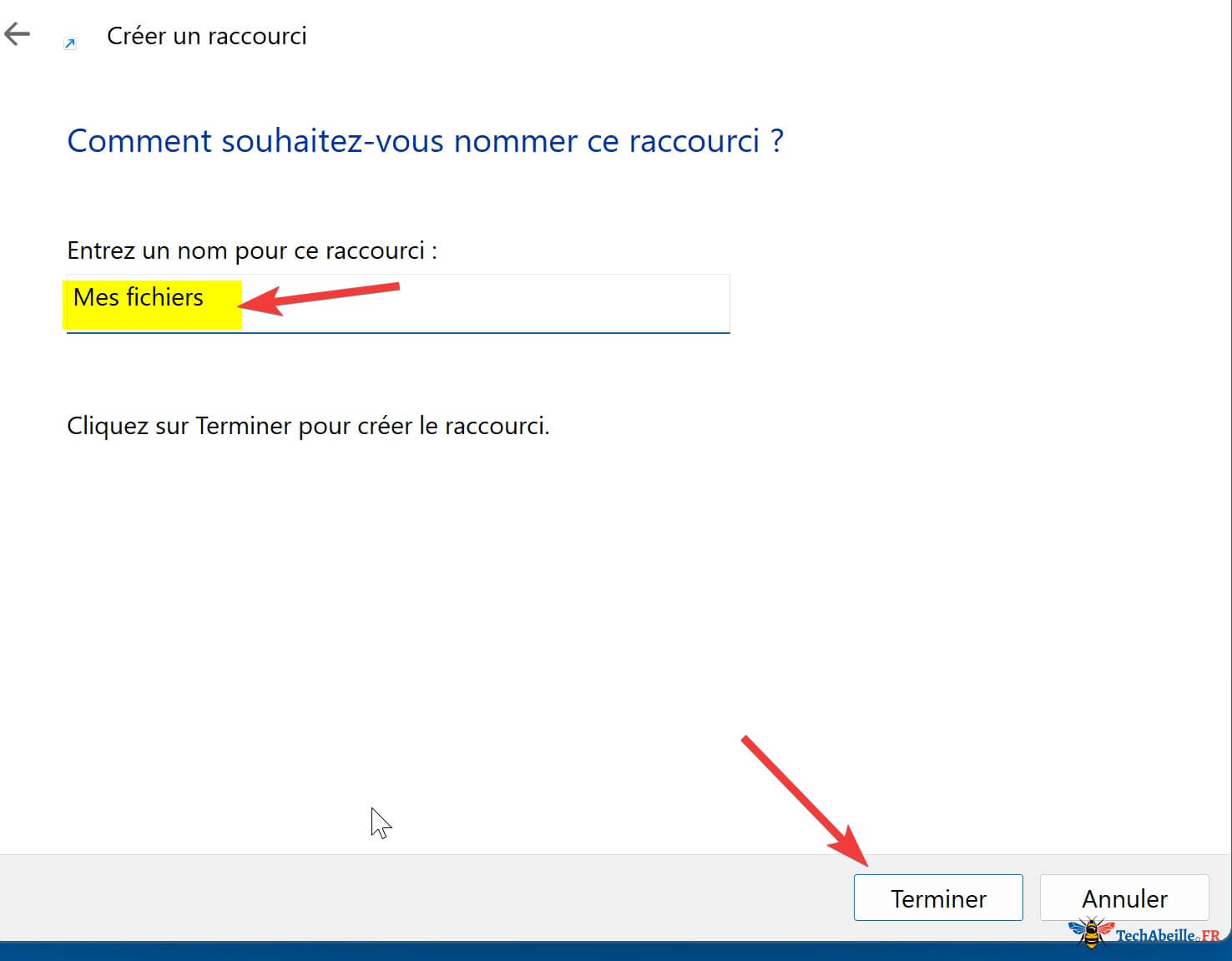 Personnaliser le nom du raccourci
