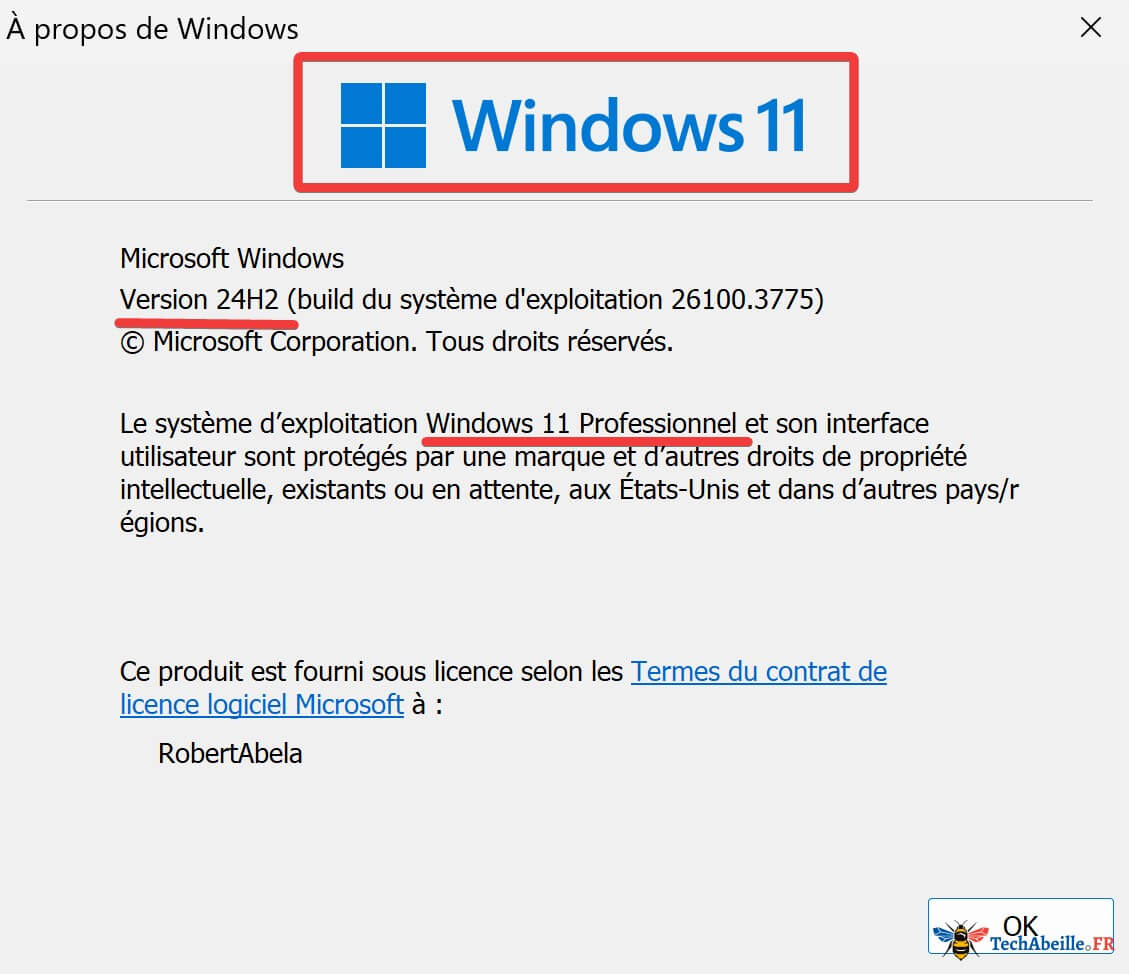 Affichage des informations de version avec la fenêtre À propos de Windows via Winver
