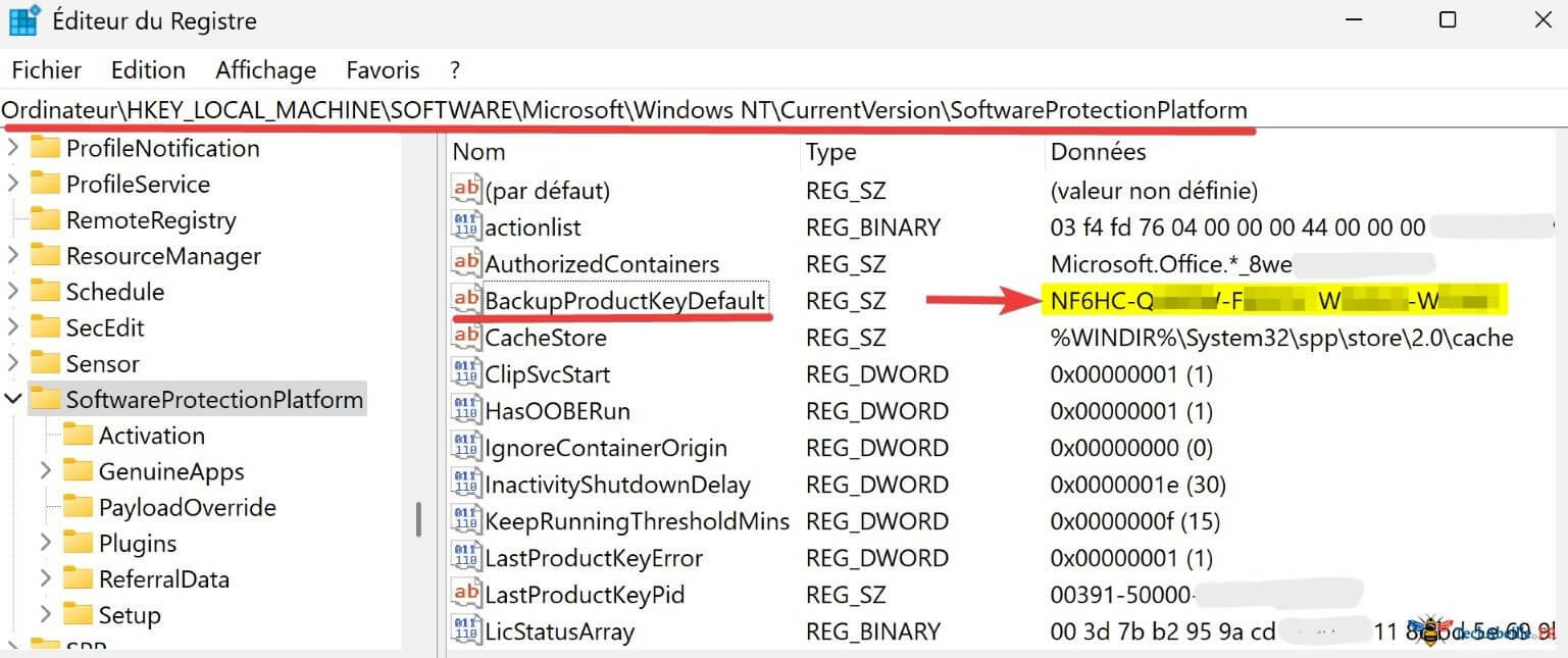 Consulter la clé produit Windows actuelle avec l'éditeur de registre