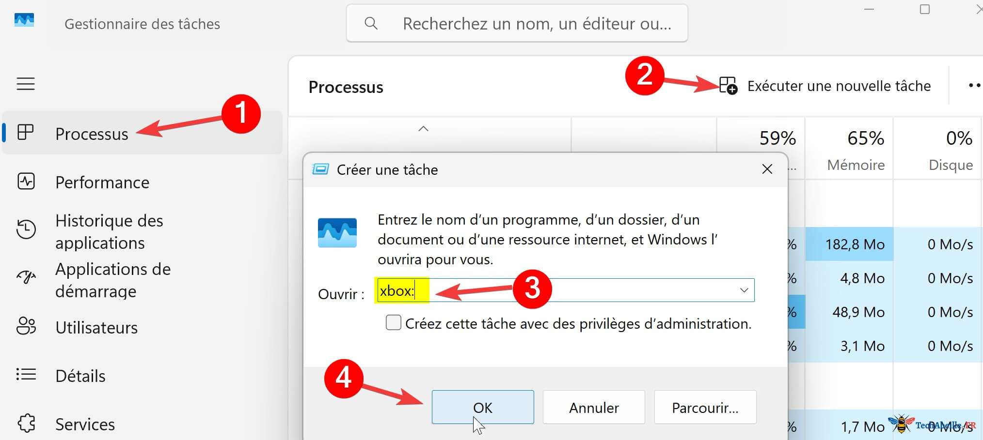 Créer une nouvelle tâche Xbox dans le Gestionnaire des tâches